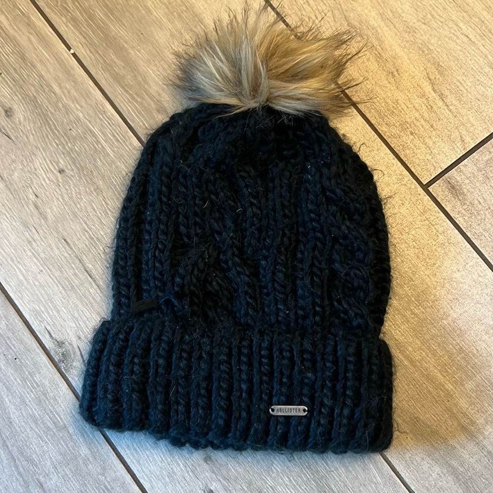 Knit Beanie with Furry Poof